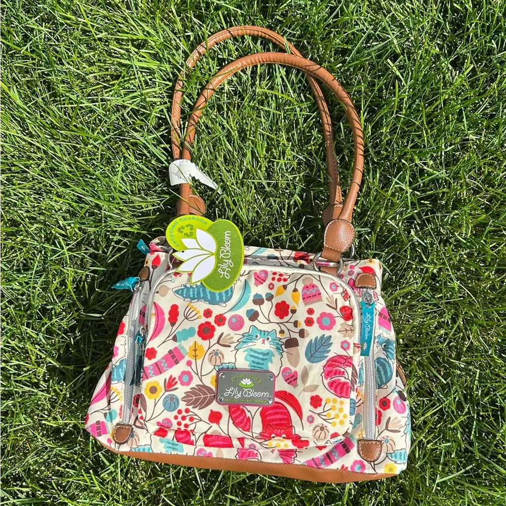 Lily Bloom Cream and Brown Shoulder Bag with Floral Design